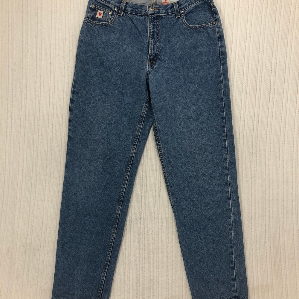 Rockies Vintage High Waisted Mom Jeans Medium Wash Tapered Leg Blue Denim 33x31